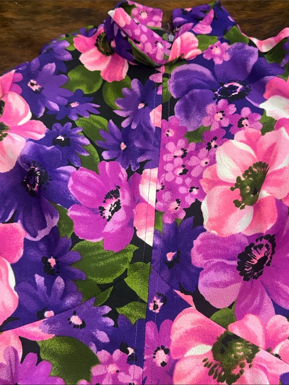 Vintage Purple and Pink Floral Midi Dress - Picture 8 of 11